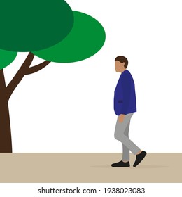 A male character stands alone near a tree