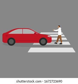 Male Character Stops The Car, Drove Into A Crosswalk