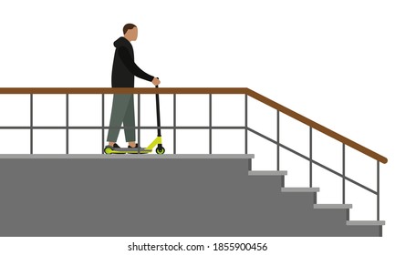 Male character with stunt scooter on staircase