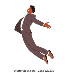 Male Character Suspended In The Air in Flight or Jump Feeling Adventure And Excitement, Spirit Of Exploration And Discovery. Man Wear Formal Suit Enjoying Freedom. Cartoon People Vector Illustration