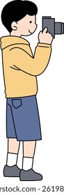 A male character taking a photo.