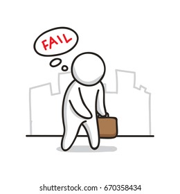 A male character thinking about FAIL, Failure illustration concept