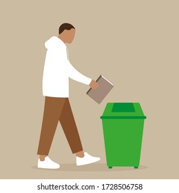 Male character throws a book into the bin