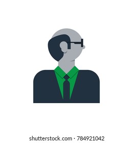 Male character turned head, aged old man, business man, office clerk, bold in glasses. Flat design vector illustration