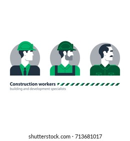 Male character turned head. Man in helmet. Labor force people icons. Construction workers. Flat design vector illustration