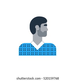 Male character turned head, middle age man. Flat design vector illustration