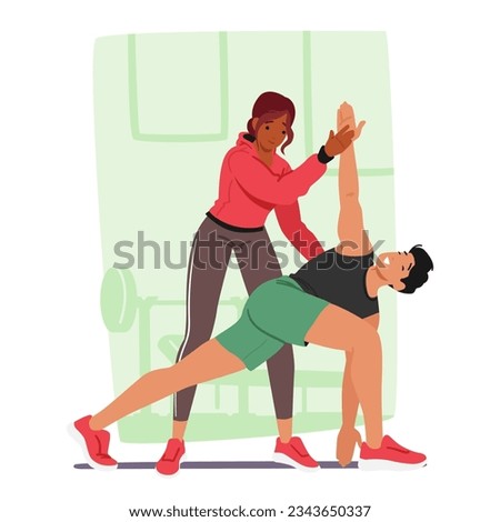 Male Character Undergoing Personalized Training With A Personal Coach. Tailored Exercises, Enhancing Motivation And Achieving Specific Fitness Goals Effectively. Cartoon People Vector Illustration