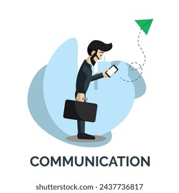 Male character using cellphone Social media Vector illustration