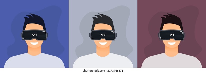 Männlicher Charakter mit Virtual-Reality-Gerät. Metaverse, VR, Zukunft, Gadgets, Technologie, Bildung online, Bildung, Videospiel Konzept. Vektorgrafik