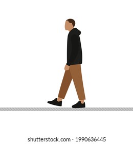 Male character walking on a tightrope on a white background