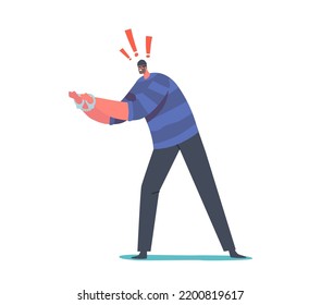 Male Character wear Handcuffs Isolated on White Background. Arrest of Criminal, Robber Punishment, Law and Order Concept with Handcuffed Bulgar. Cartoon People Vector Illustration