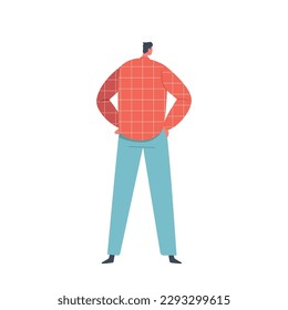 Male Character Wearing Casual Clothing Standing with Arms Akimbo Confident Pose, Looking Into The Distance