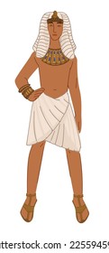 Male character wearing old egyptian clothes and accessories of ancient civilization. Pharoah or ruler, rich man with headgear protection from sunshine. Ethnic arabic person. Vector in flat style