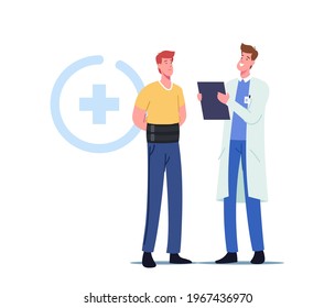 Male Character Wearing Orthopedic Medic Bandage for Spine Backache or Lumbago Inflammation Treatment. Skeleton Scoliosis or Spine Deformation Medical Health Care Concept. Cartoon Vector Illustration