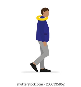 Male character with a wedding ring around his neck stands on a white background