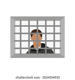 Male character in the window behind bars on a white background