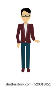 Male character without face in red jacket vector in flat design. Man template personage illustration for invitation concept, mobile app pictogram, logos, infographic. Isolated on white background.
