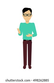 Male character without face in turquoise sweater vector in flat design. Man template personage figure illustration for concepts, mobile app pictogram, logos, infographic. Isolated on white background.