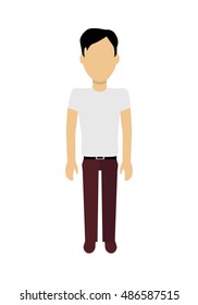 Male character without face in white t-shirt vector in flat design. Man template personage figure illustration for concepts, mobile app pictogram, logos, infographic. Isolated on white background.