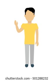 Male character without face in yellow t-shirt vector in flat design. Man template personage figure illustration for concepts, mobile app pictogram, logos, infographic. Isolated on white background.
