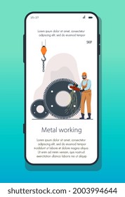 Male character is working in metallurgy industry. Concept of smelting of metal in big foundry. Metallurgy process. Website, web page, landing page template. Flat cartoon vector illustration