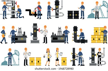 Male Character Working in Petroleum Industry Vector Illustration Set