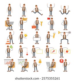 male characters in different poses illustration set