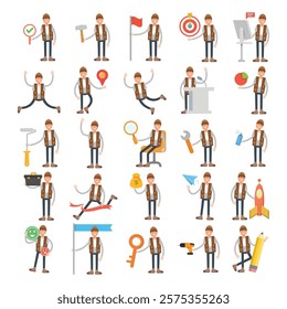 male characters in different poses illustration set