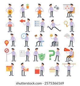 male characters in different poses illustration set