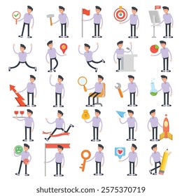 male characters in different poses illustration set