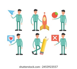 personajes masculinos en diferentes poses conjunto de Vector