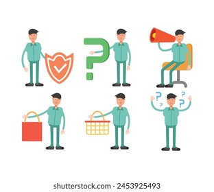 male characters in different poses vector set