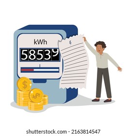 Male characters holding bill payment utilities, Concept of invoice and electricity meter. 