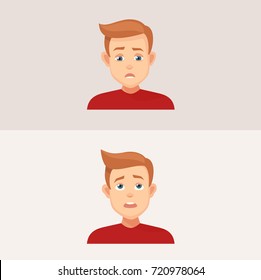 The Male characters Looks Up and Down. Vector Illustration Isolated from Background . facial expression, directed gaze.