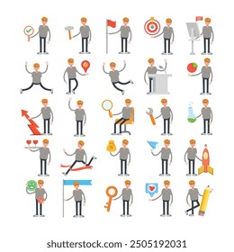 male characters set in various poses vector illustration