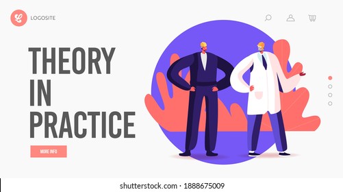 Male Characters Work on Factory Landing Page Template. Men in Worker Outfit, White Robe and Helmets on Industrial Manufacture Control. Engineering Automated Process. Cartoon People Vector Illustration