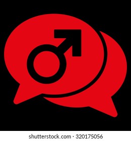 Male Chat vector icon. Style is flat symbol, red color, rounded angles, black background.