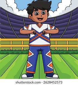 Male Cheerleader Broken T Position Colored Cartoon