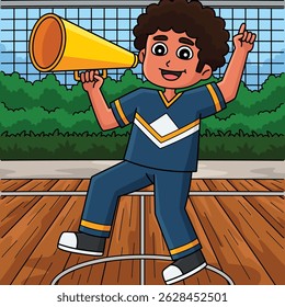 Male Cheerleader Cheering Colored Cartoon 