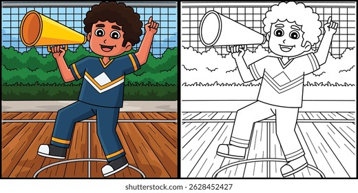 Male Cheerleader Cheering Coloring Illustration 