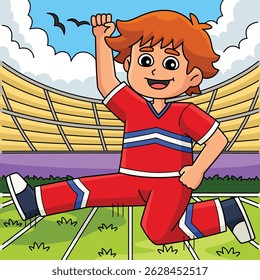 Male Cheerleader Herkie Jump Colored Cartoon 