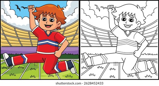 Male Cheerleader Herkie Jump Coloring Illustration