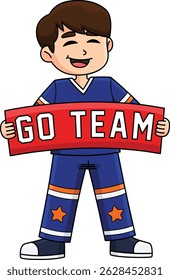 Male Cheerleader Holding a Banner Cartoon Clipart 