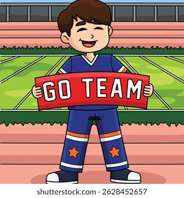 Male Cheerleader Holding a Banner Colored Cartoon 