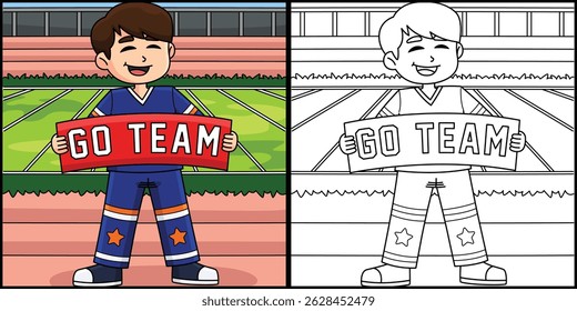 Male Cheerleader Holding a Banner Illustration 