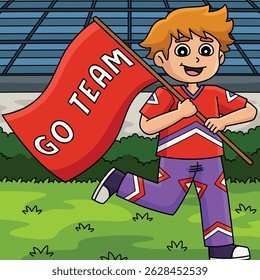 Male Cheerleader Holding a Flag Colored Cartoon 