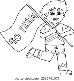 Male Cheerleader Holding a Flag Isolated Coloring 