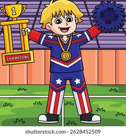 Male Cheerleader Holding a Trophy Colored Cartoon 