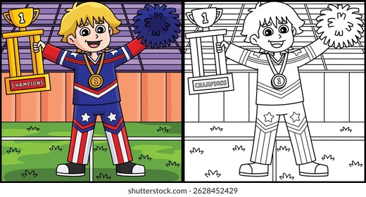 Male Cheerleader Holding a Trophy Illustration 