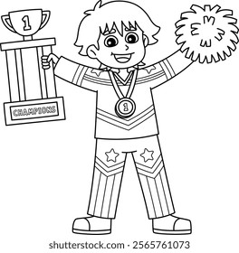 Male Cheerleader Holding Trophy Isolated Coloring